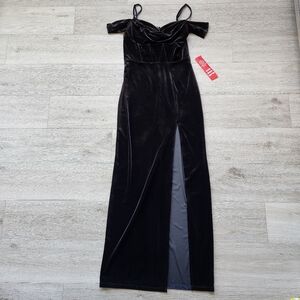 B. Smart Black Velvet Dress Womens Large Maxi Gown Off Shoulder Prom Formal